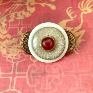Antique Gold white red silver circle brooch / pin